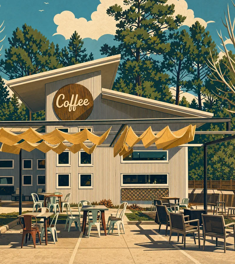 The Sycamore Coffee Co shop and patio in Magnolia, Texas